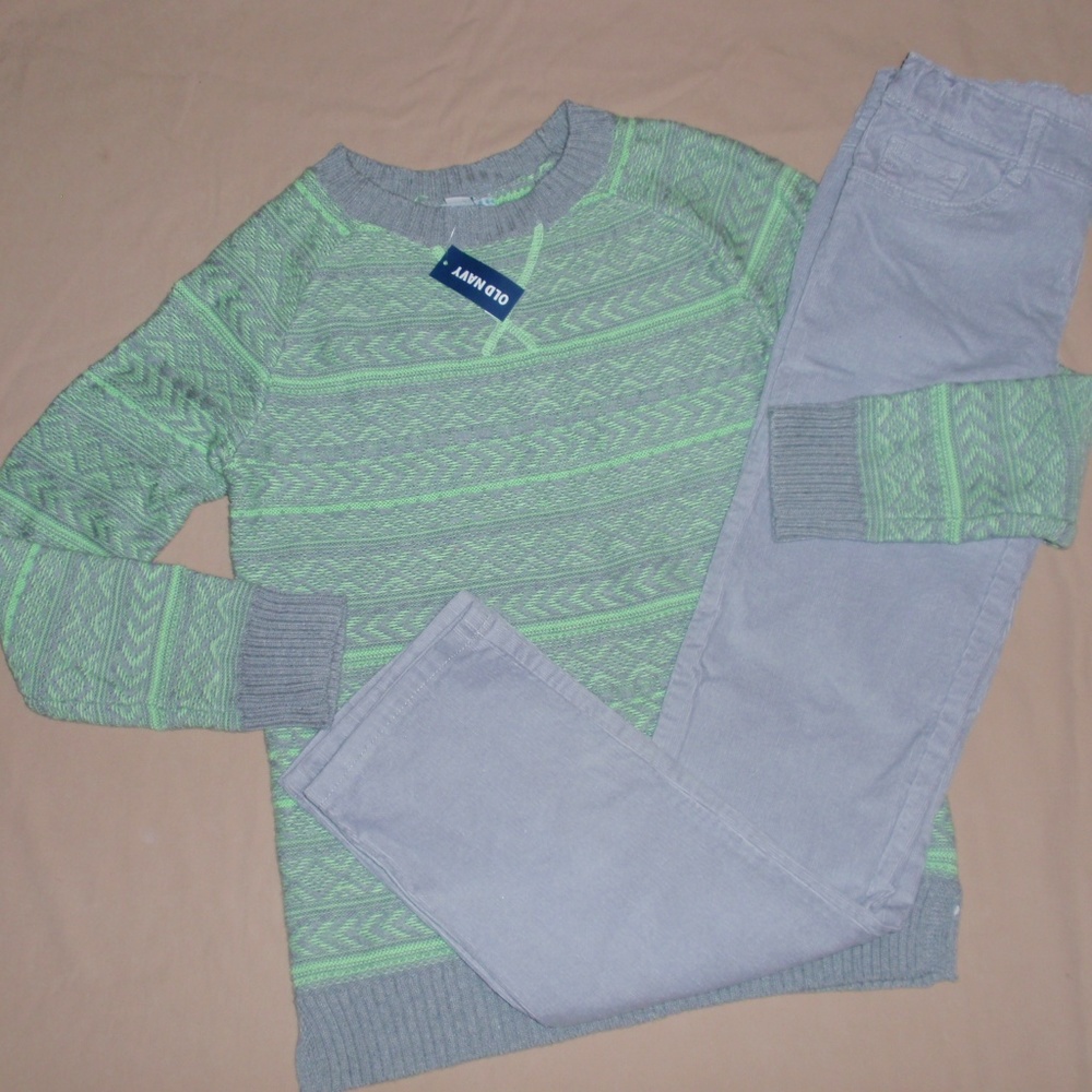 NWT Old Navy Sweater Gymboree Geometric Neon Gray Corduroy Pants 10 XL